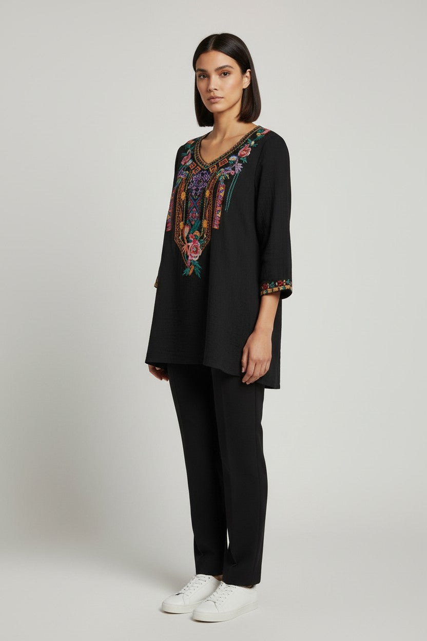 Higustar Damen Top Schwarz Mehrfarbig Größe 2XL