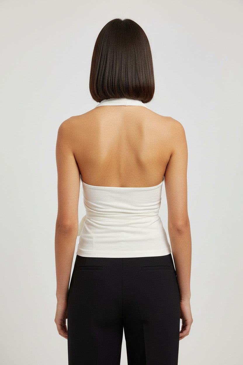 Musera Damen Neckholder Top Weiß Größe S
