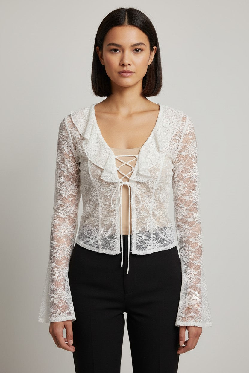 Musera Damen Wickeltop Weiß Größe L