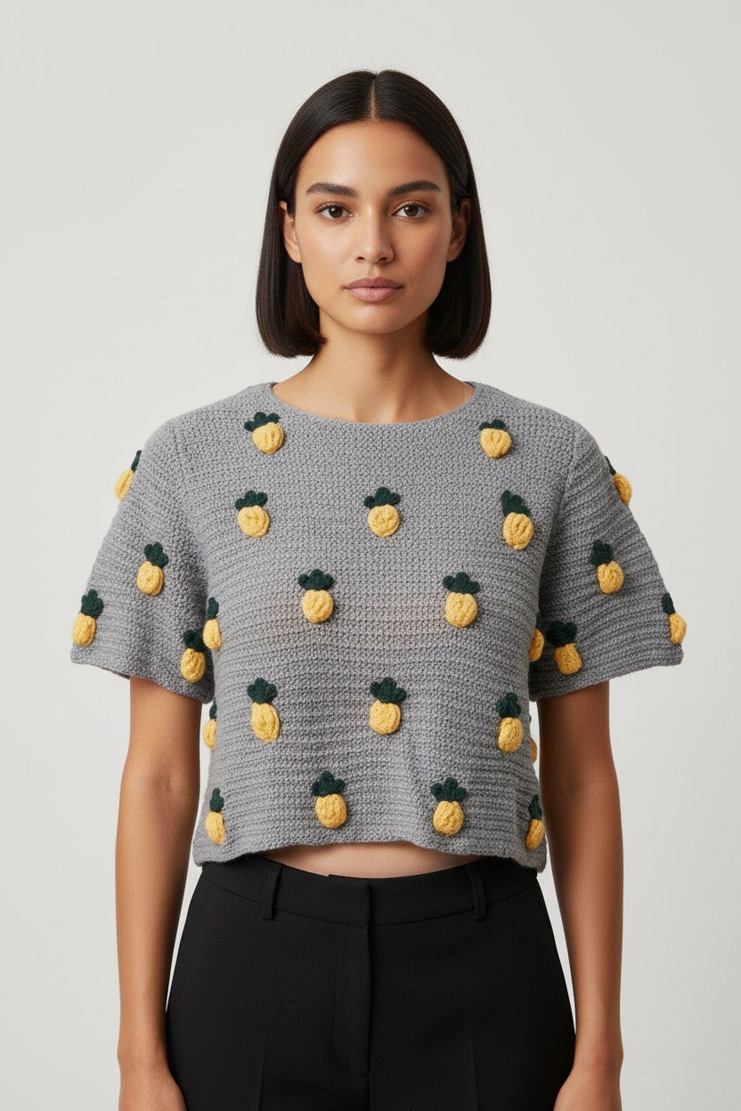 Zara Damen Top Grau Gelb Grün Größe L