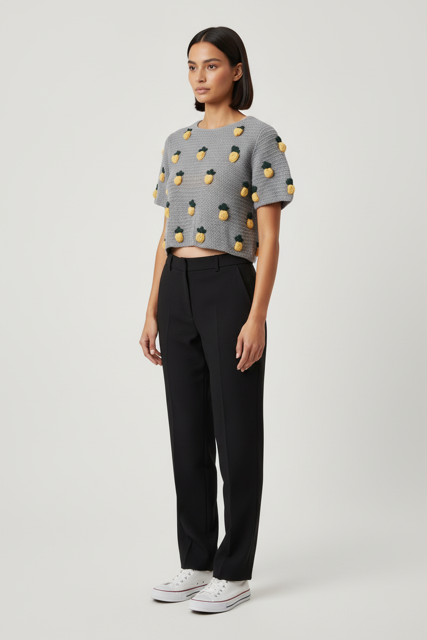 Zara Damen Top Grau Gelb Grün Größe L