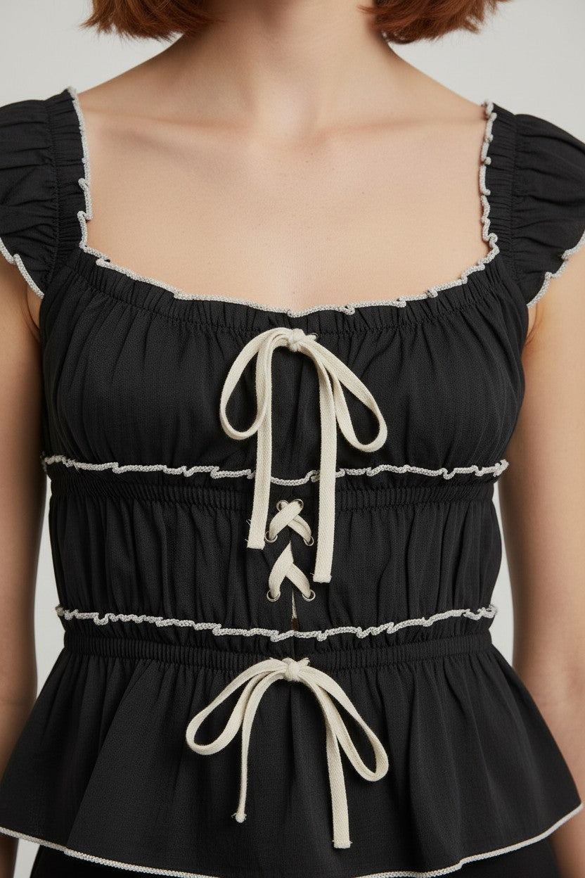 Cider Damen Top Schwarz Größe M