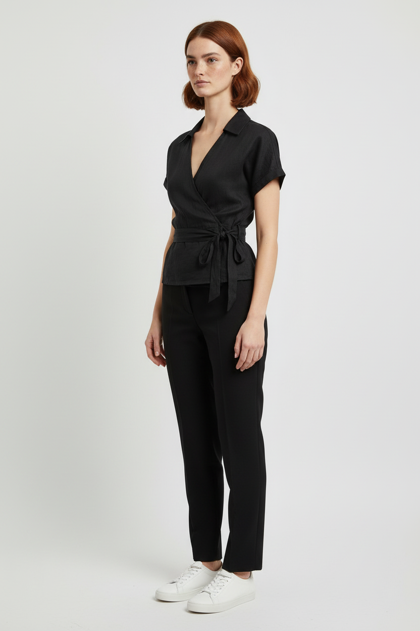 Fashion Elle Damen Wickeltop Schwarz Größe M