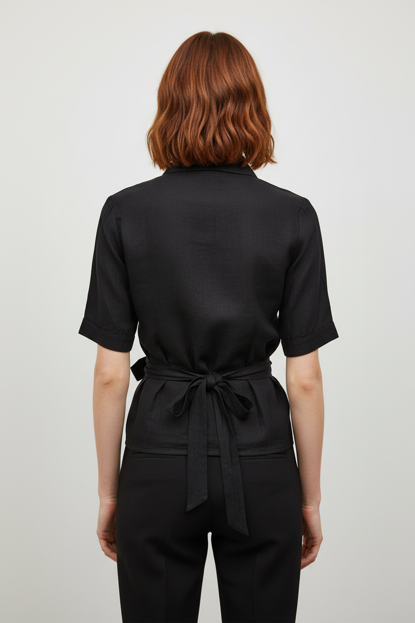 Fashion Elle Damen Wickeltop Schwarz Größe M