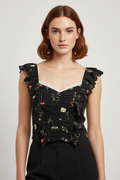 H&M Damen Top Schwarz Mehrfarbig Größe L