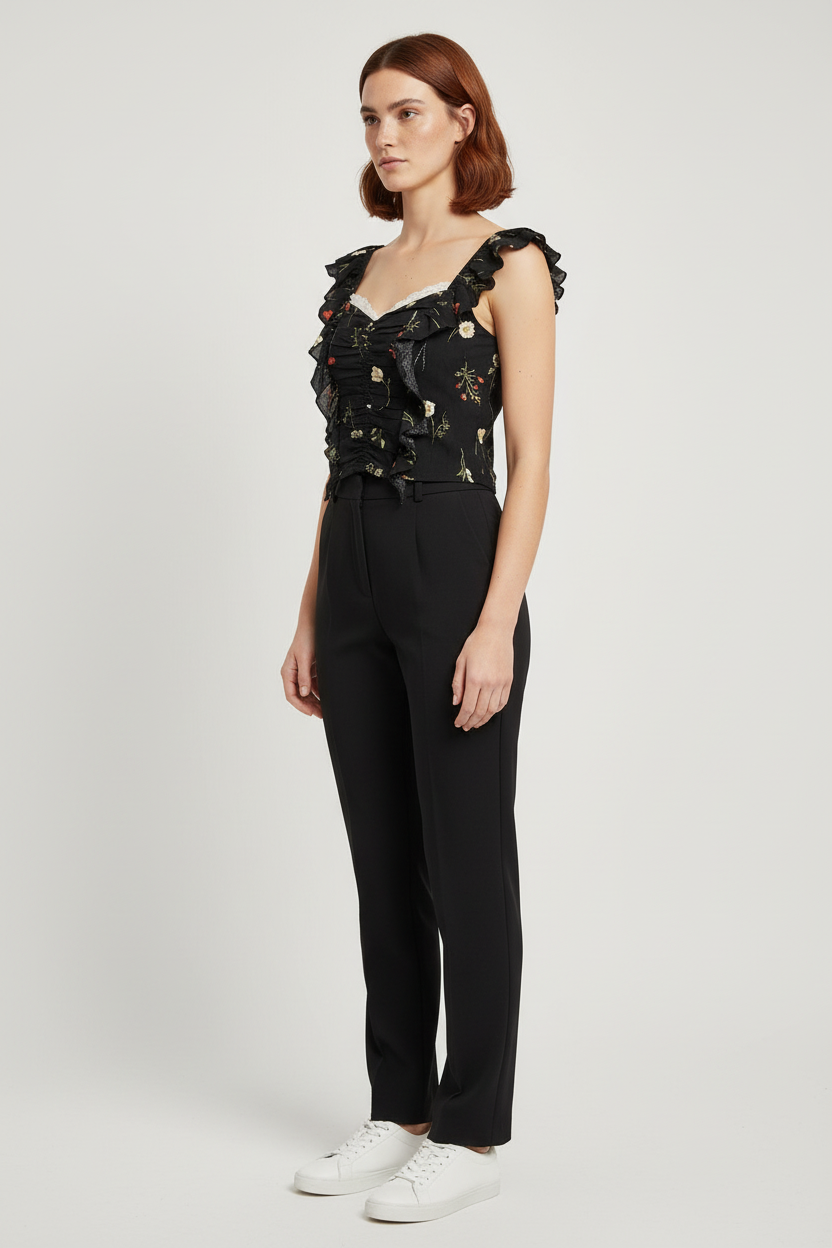 H&M Damen Top Schwarz Mehrfarbig Größe L