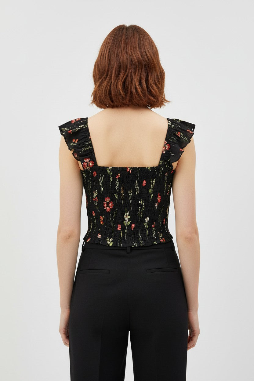 H&M Damen Top Schwarz Mehrfarbig Größe L