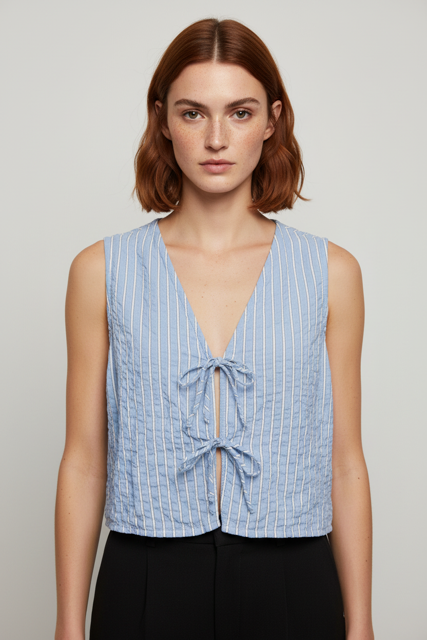 Primark Damen Wickeltop Blau Weiß Größe XL