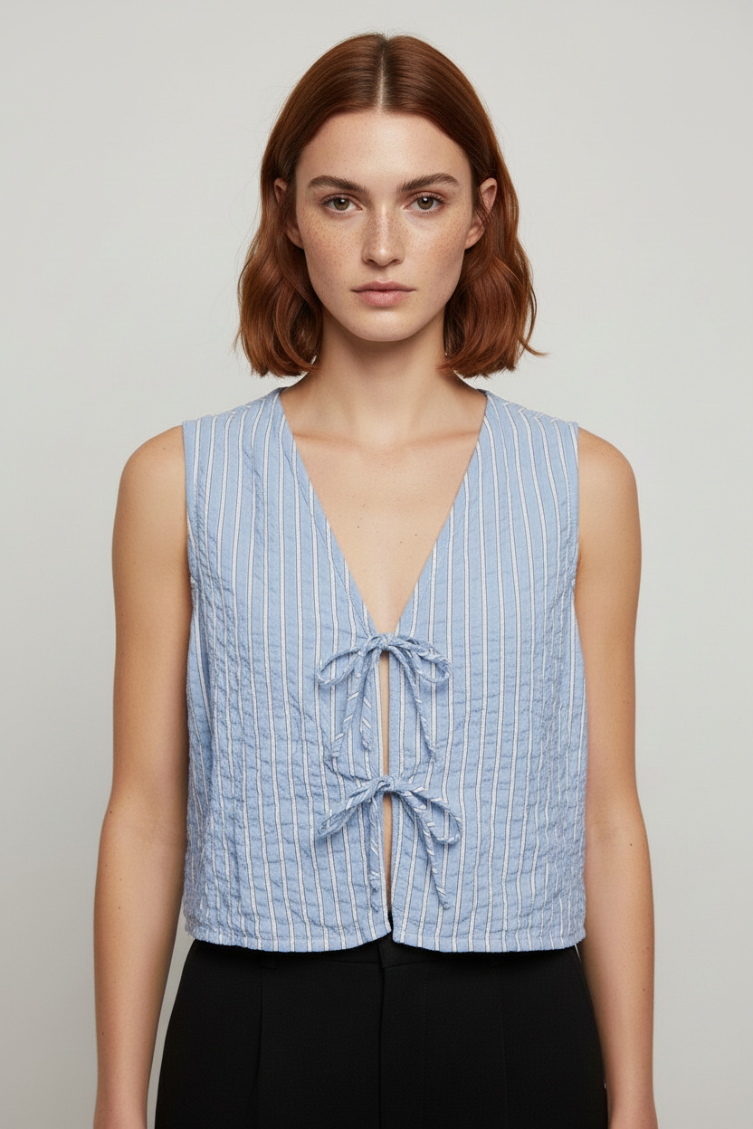 Primark Damen Wickeltop Blau Weiß Größe XL
