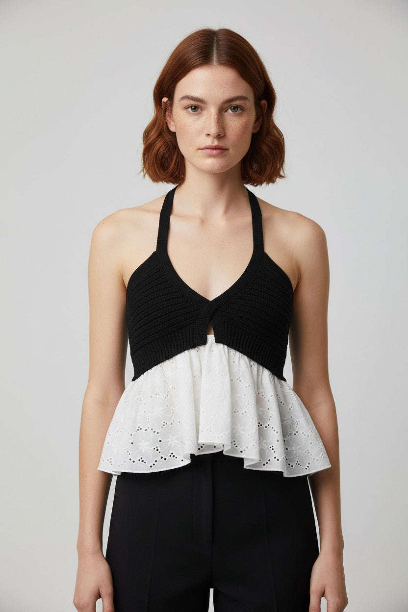 Zara Damen Top Schwarz Weiß Größe L
