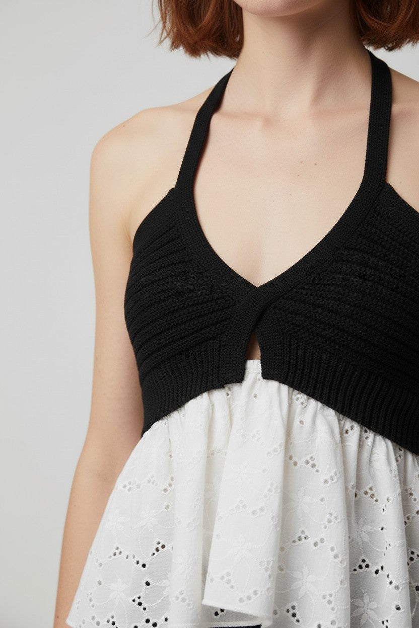 Zara Damen Top Schwarz Weiß Größe L