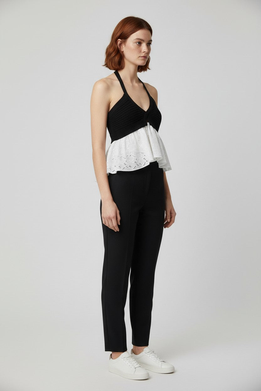 Zara Damen Top Schwarz Weiß Größe L
