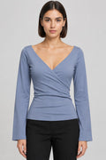 NA-KD Damen Off Shoulder Overlap Top Blau Größe XS