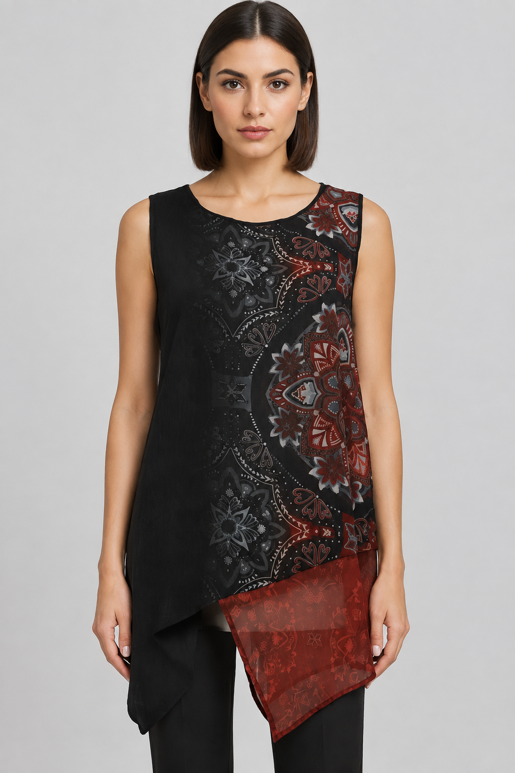 Desigual Damen Top Schwarz Rot Mehrfarbig Größe L