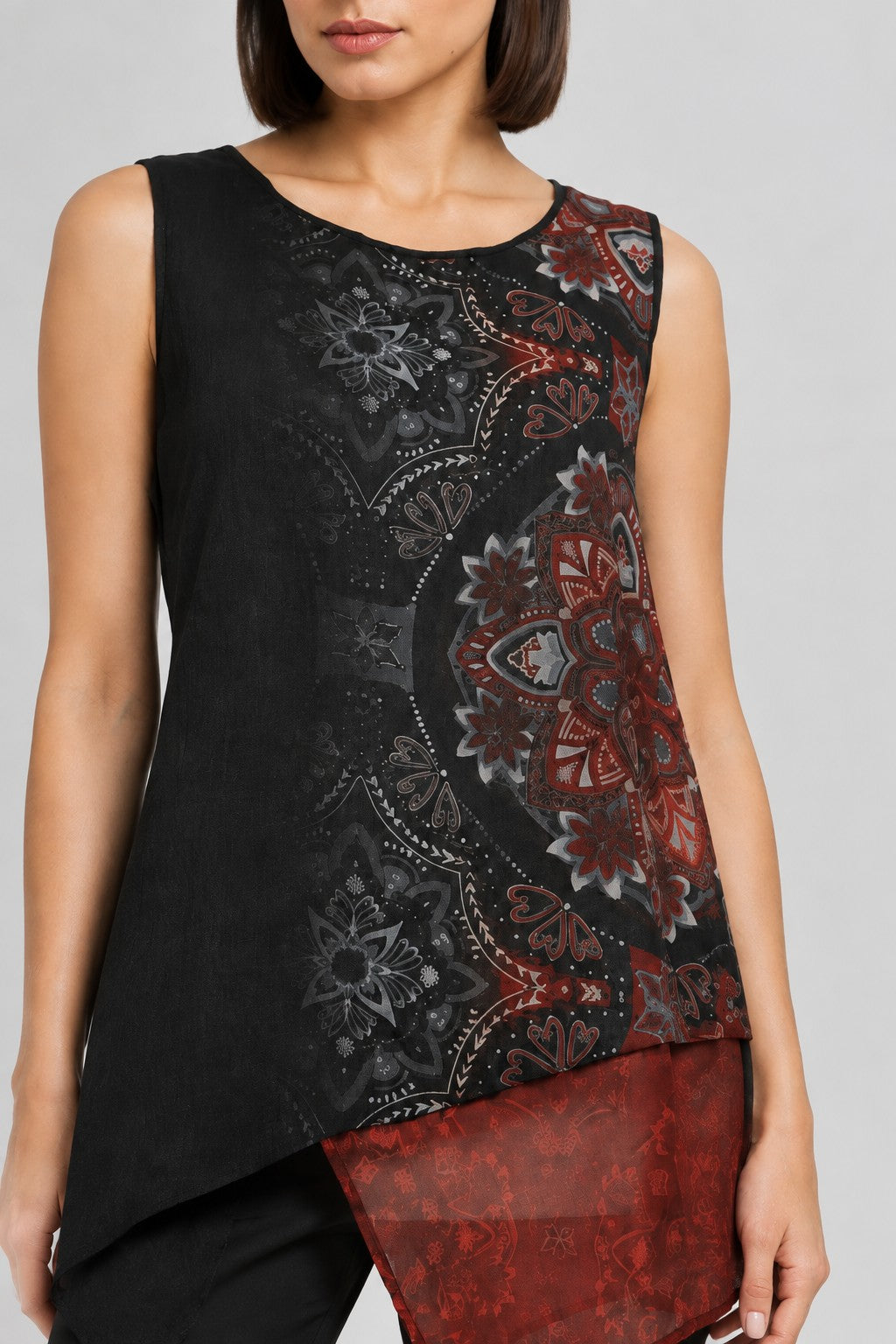 Desigual Damen Top Schwarz Rot Mehrfarbig Größe L