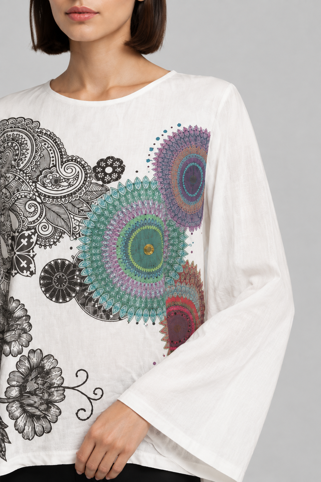 Desigual Damen Top Weiß Mehrfarbig Größe L