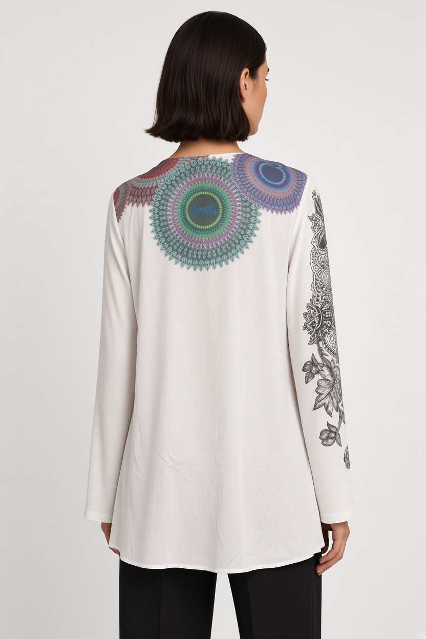 Desigual Damen Top Weiß Mehrfarbig Größe L