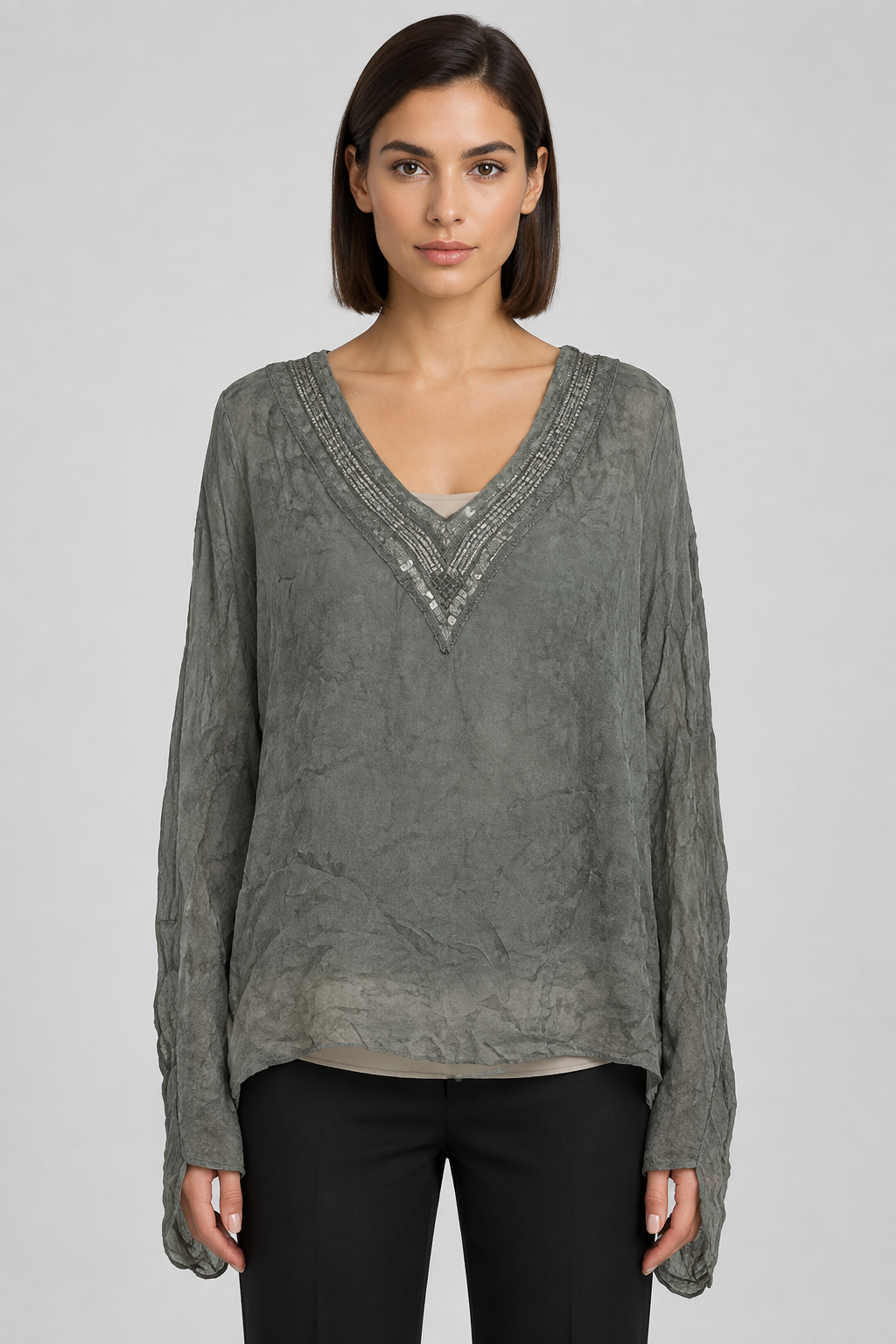 Made in Italy Damen Top Grau Größe L/XL