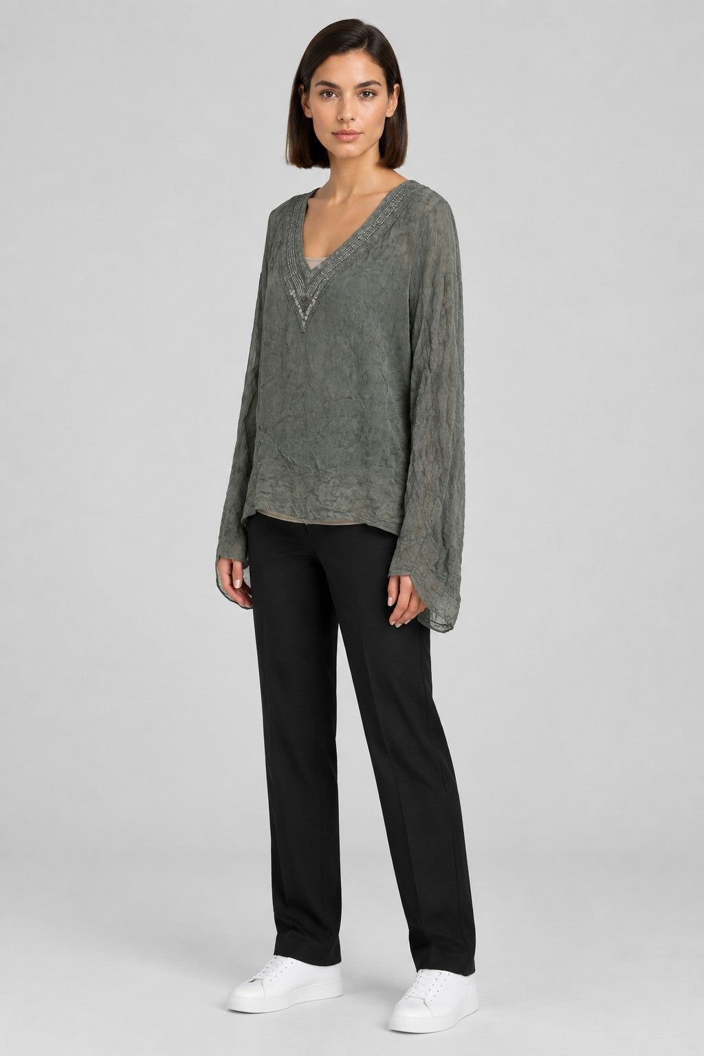 Made in Italy Damen Top Grau Größe L/XL