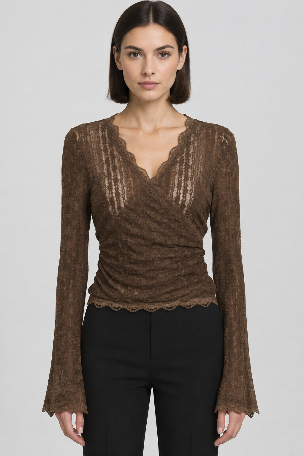 Shein Damen Wickeltop Braun Größe XL