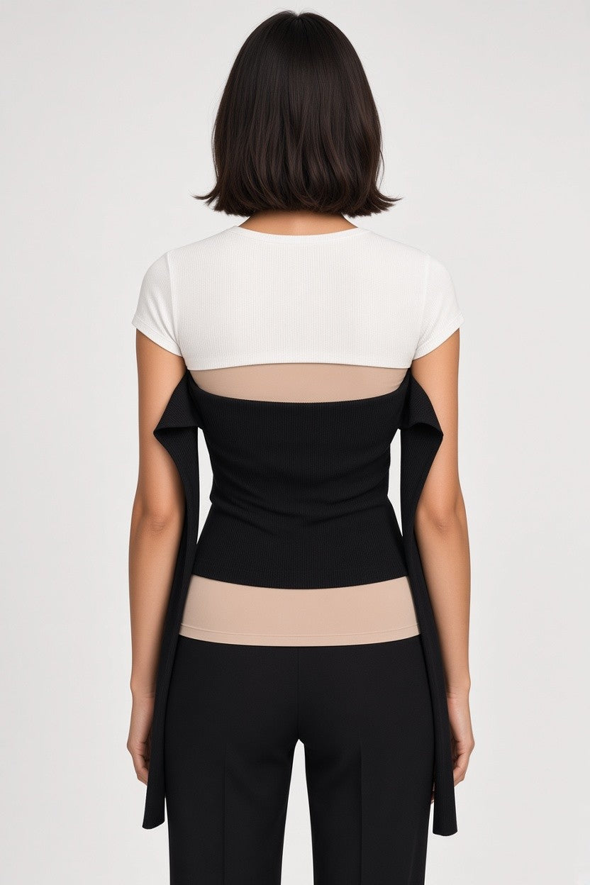 Zara Damen Top Schwarz Weiß Größe L