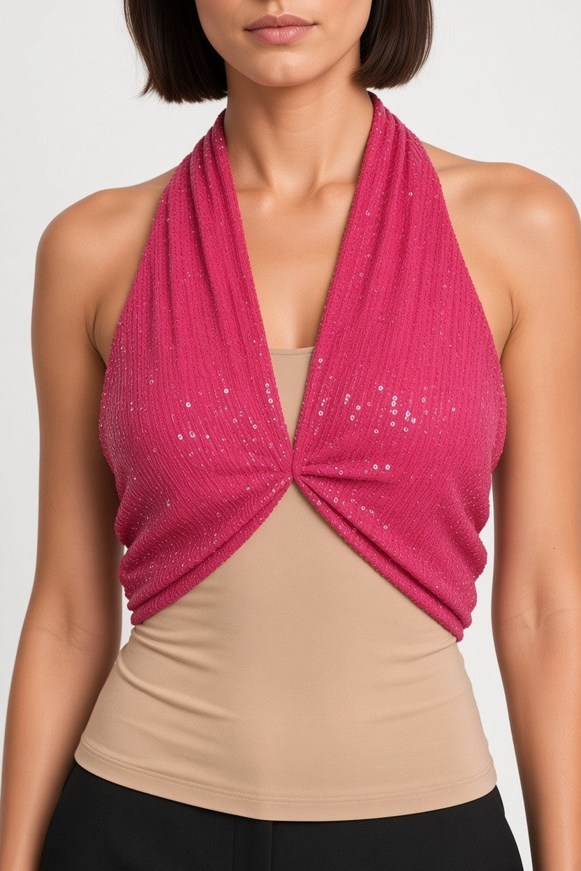 NA-KD Damen Neckholder Top Pink Größe S