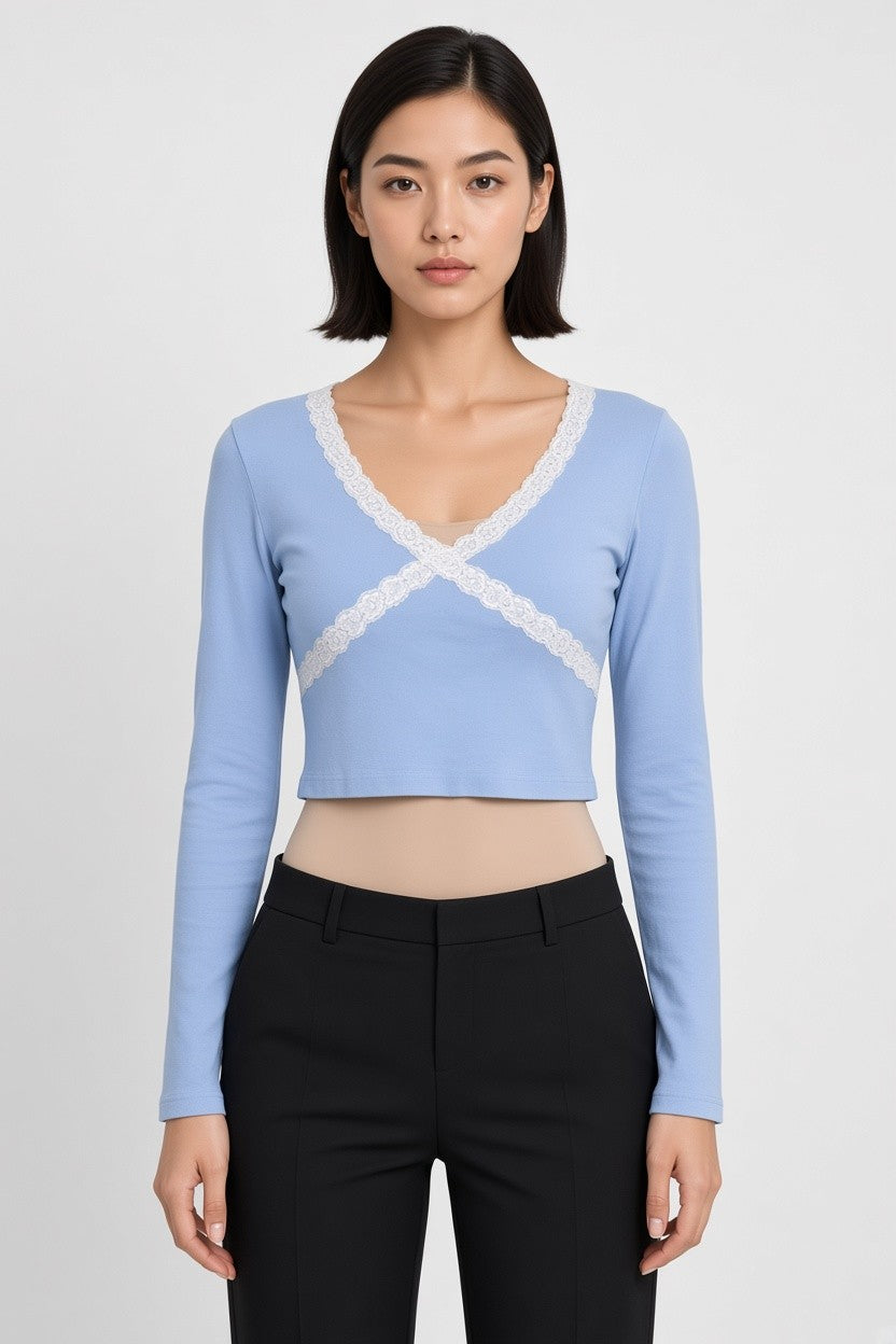 Subdued Damen Top Blau Weiß Größe S