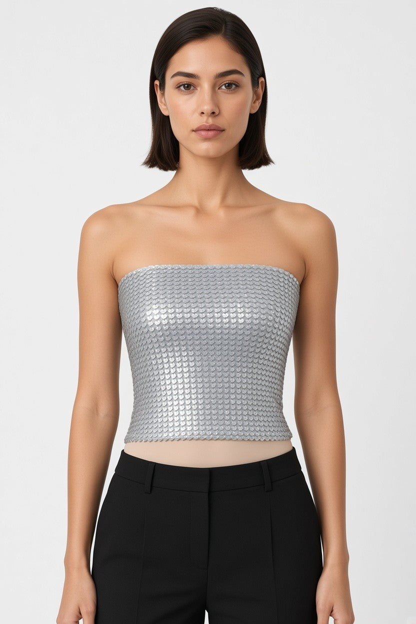 Zara Damen Top Silber Größe M