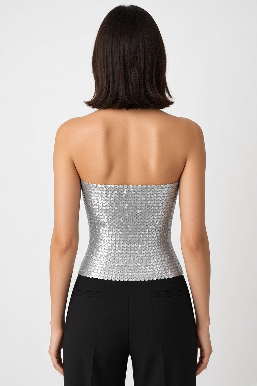 Zara Damen Top Silber Größe M