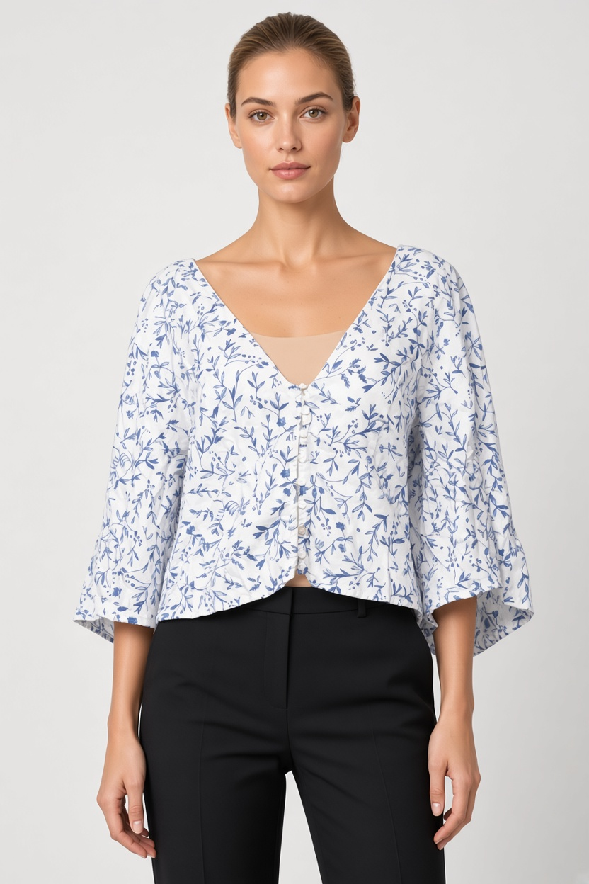 H&M Damen Top Blau Weiß Größe M