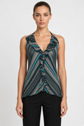 Miss Sixty Collection Damen Top Blau Schwarz Größe M