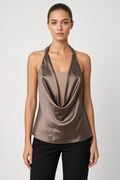 Zara Damen Neckholder Top Braun Größe L