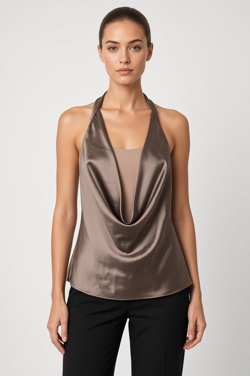 Zara Damen Neckholder Top Braun Größe L