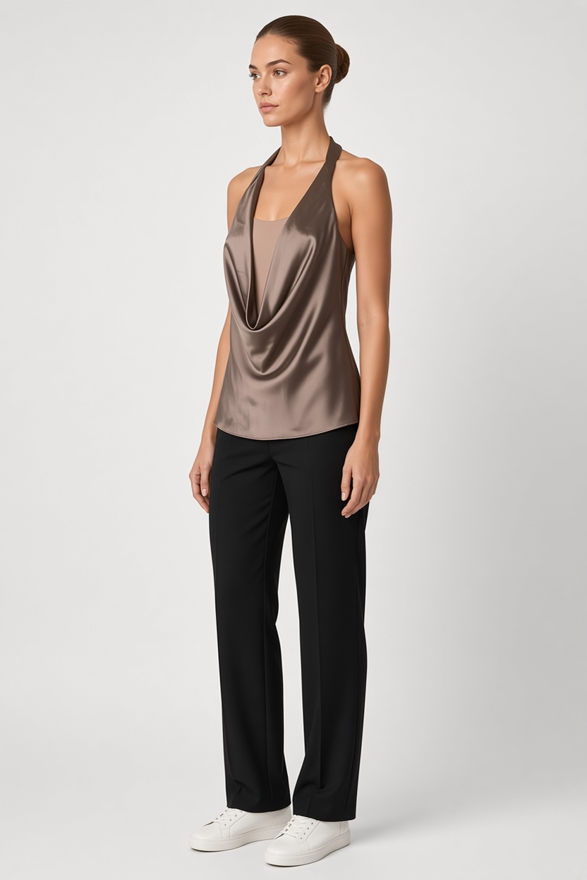 Zara Damen Neckholder Top Braun Größe L