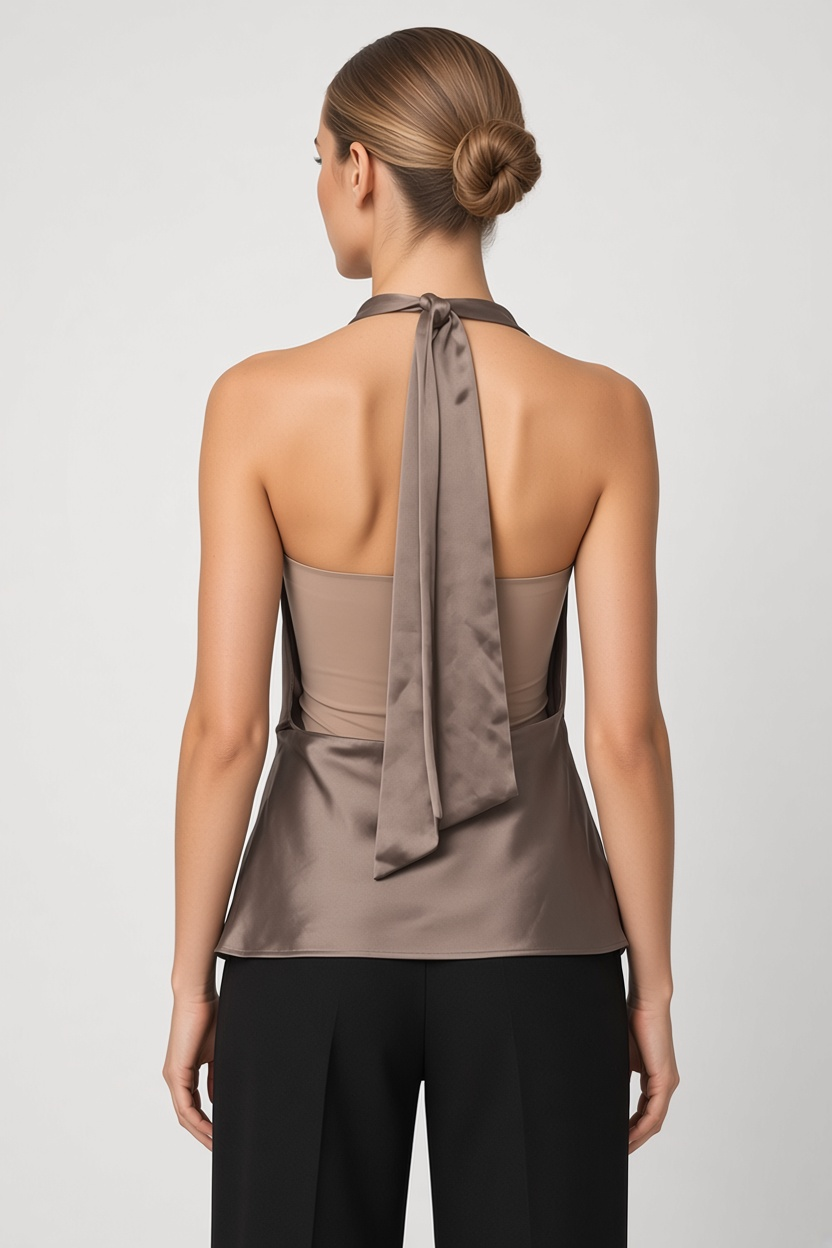 Zara Damen Neckholder Top Braun Größe L