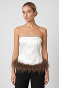 Zara Damen Tube Top Weiß Braun Größe L