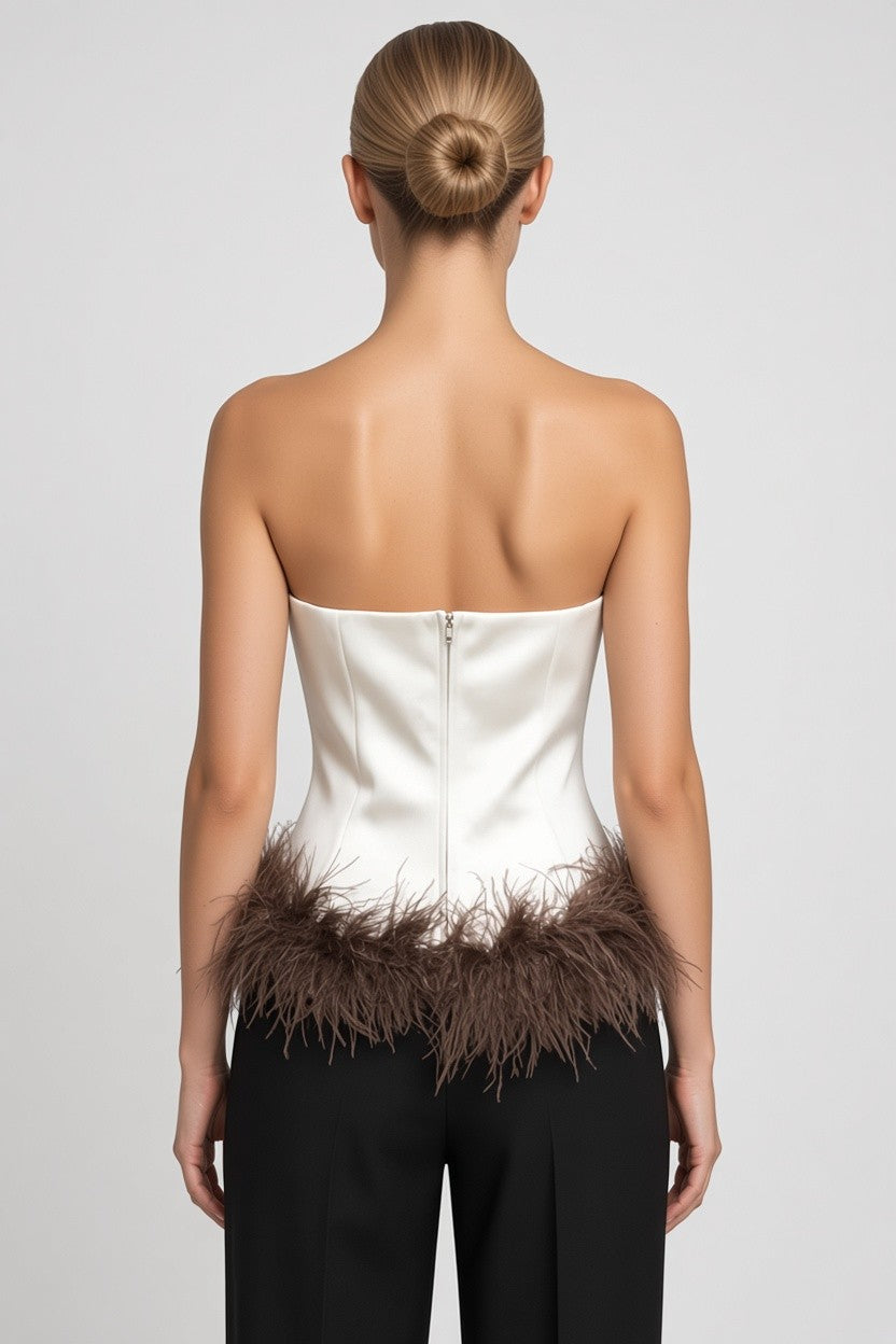 Zara Damen Tube Top Weiß Braun Größe L