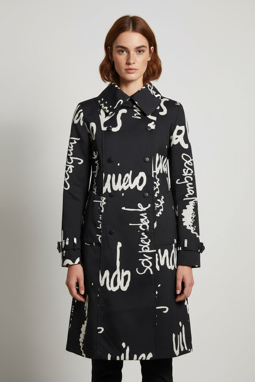 Desigual Damen Mantel Schwarz Weiß Größe M