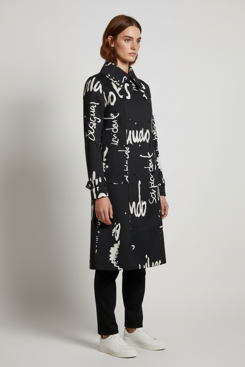 Desigual Damen Mantel Schwarz Weiß Größe M