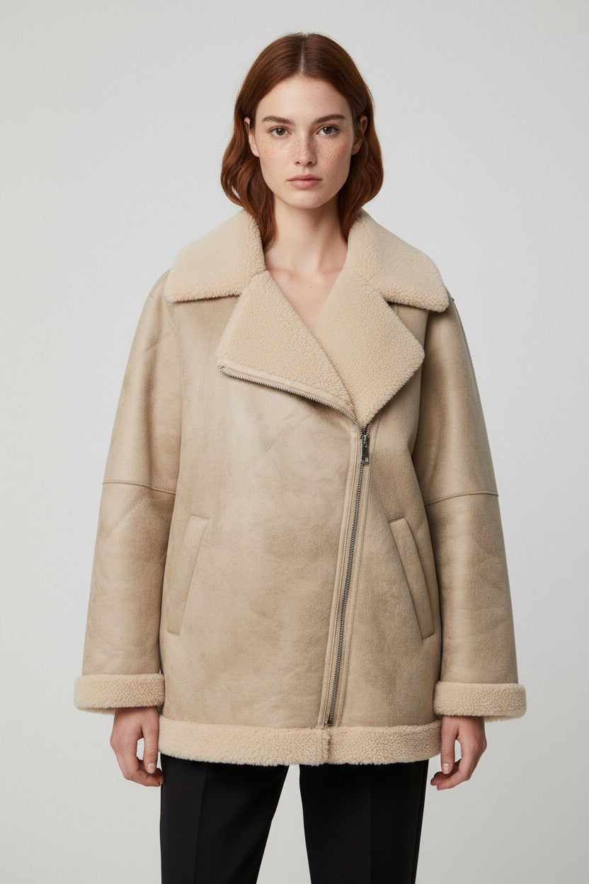 ESPRIT Damen Shearling Jacke Beige Größe L