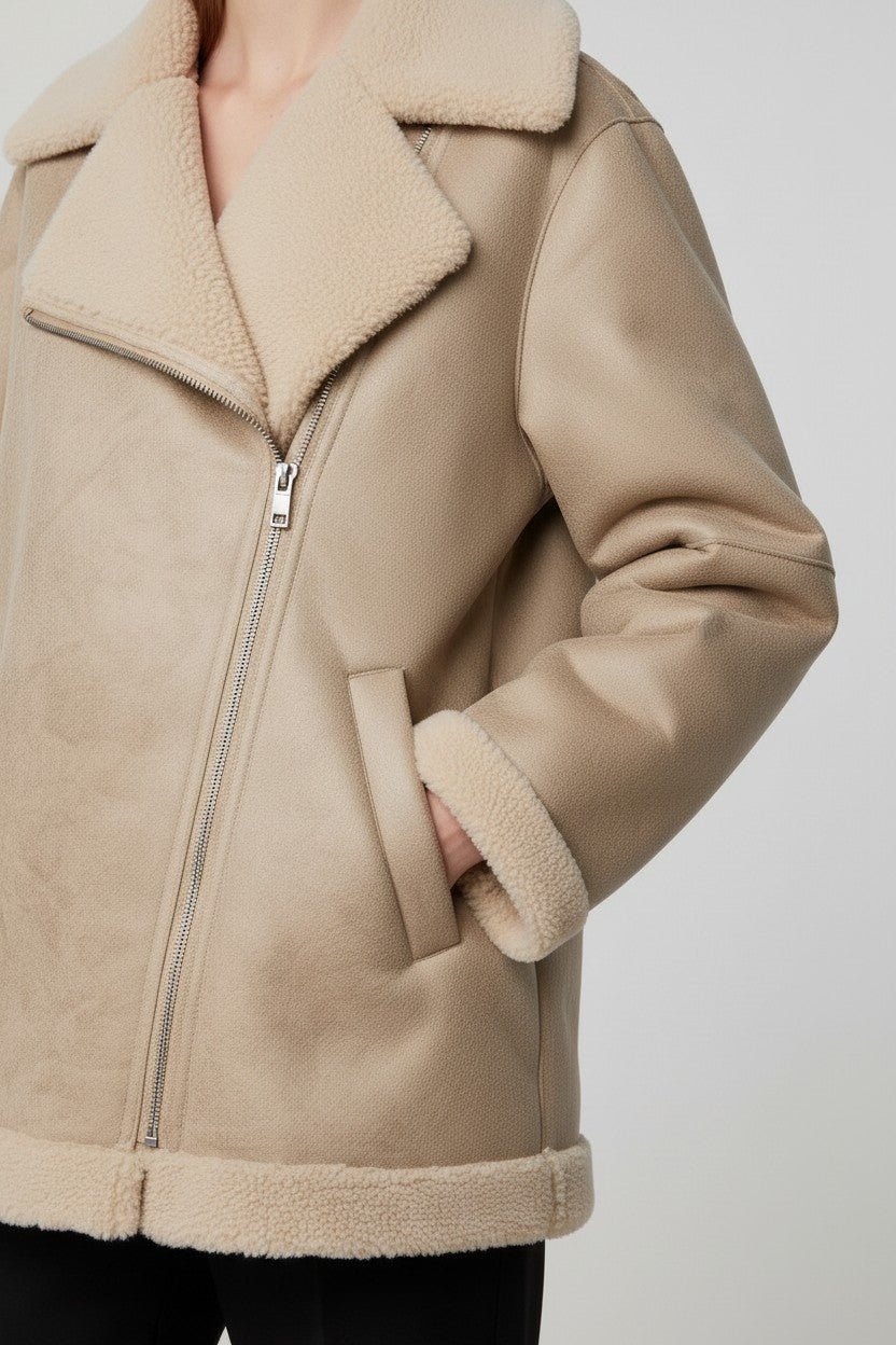 ESPRIT Damen Shearling Jacke Beige Größe L