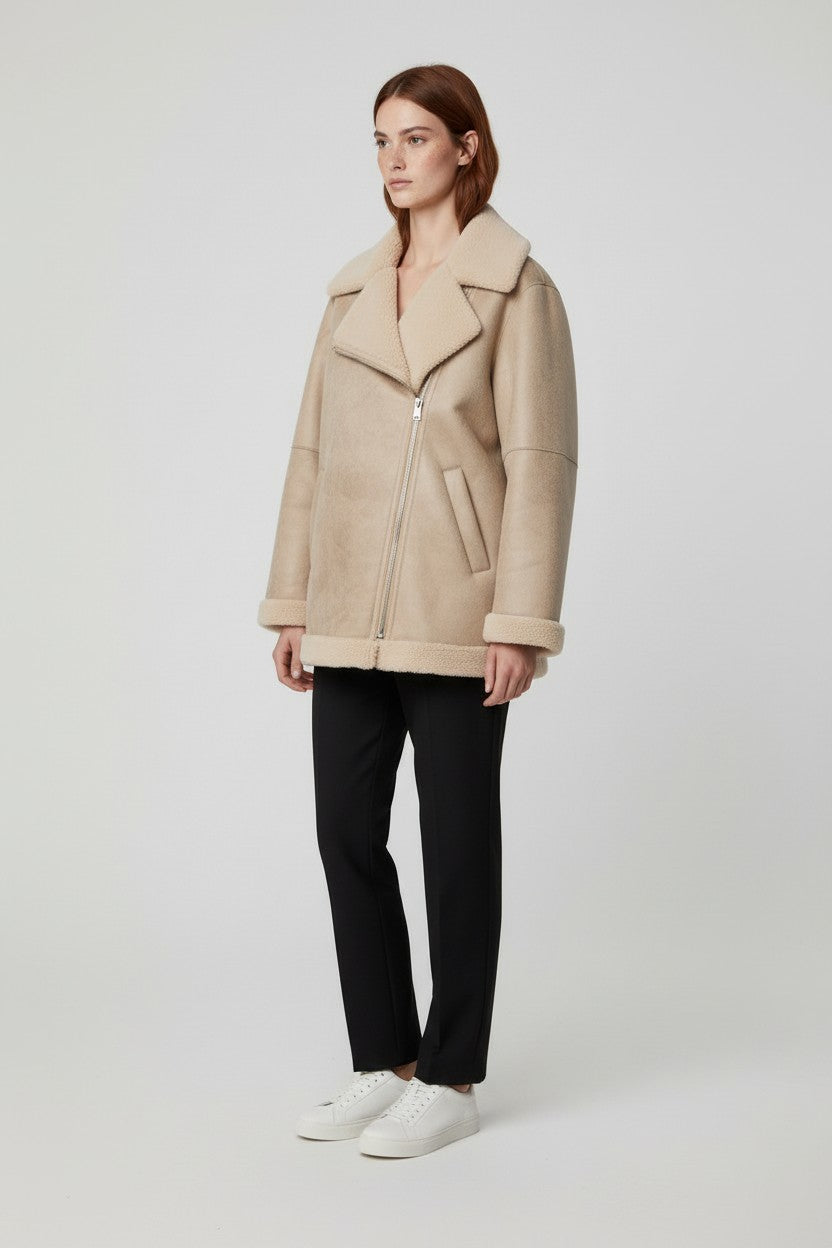ESPRIT Damen Shearling Jacke Beige Größe L