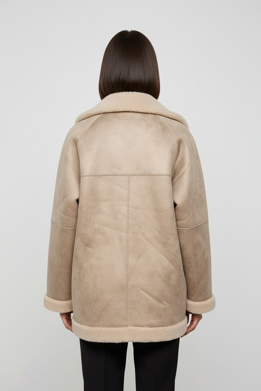 ESPRIT Damen Shearling Jacke Beige Größe L