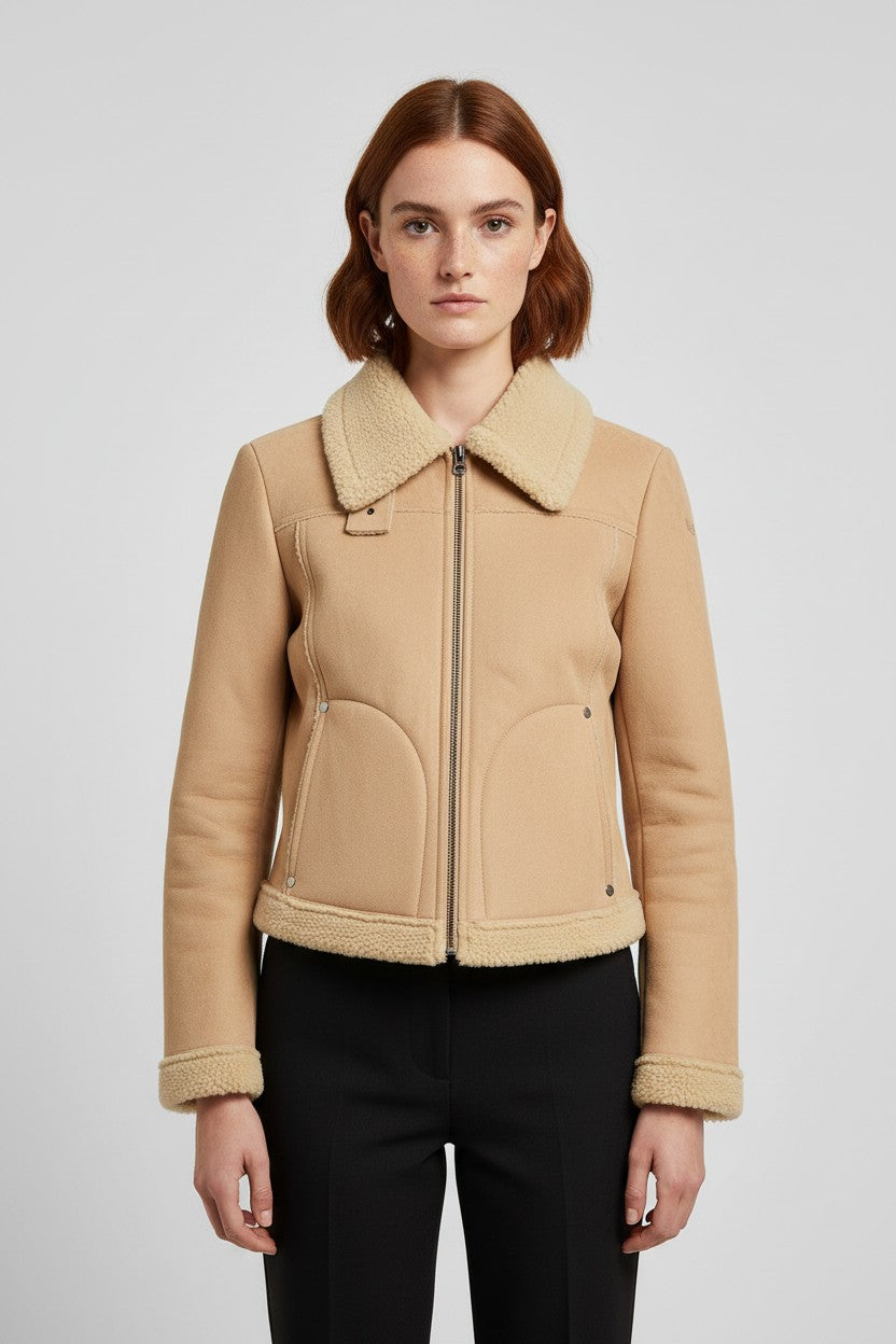 Replay Damen Shearling Jacke Beige Größe S