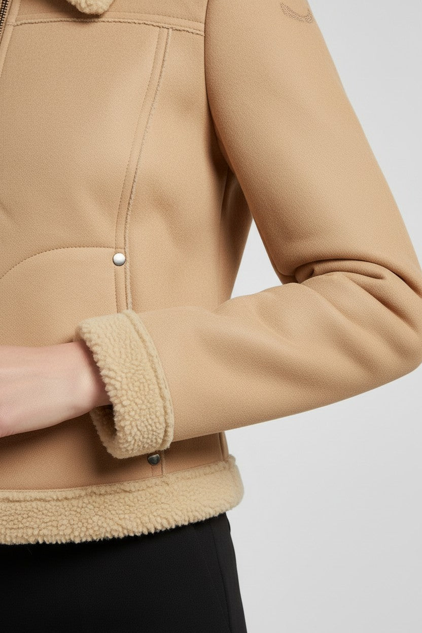 Replay Damen Shearling Jacke Beige Größe S