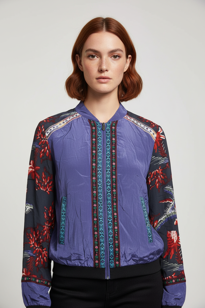 Desigual Damen Bomberjacke Lila Schwarz Mehrfarbig Größe M