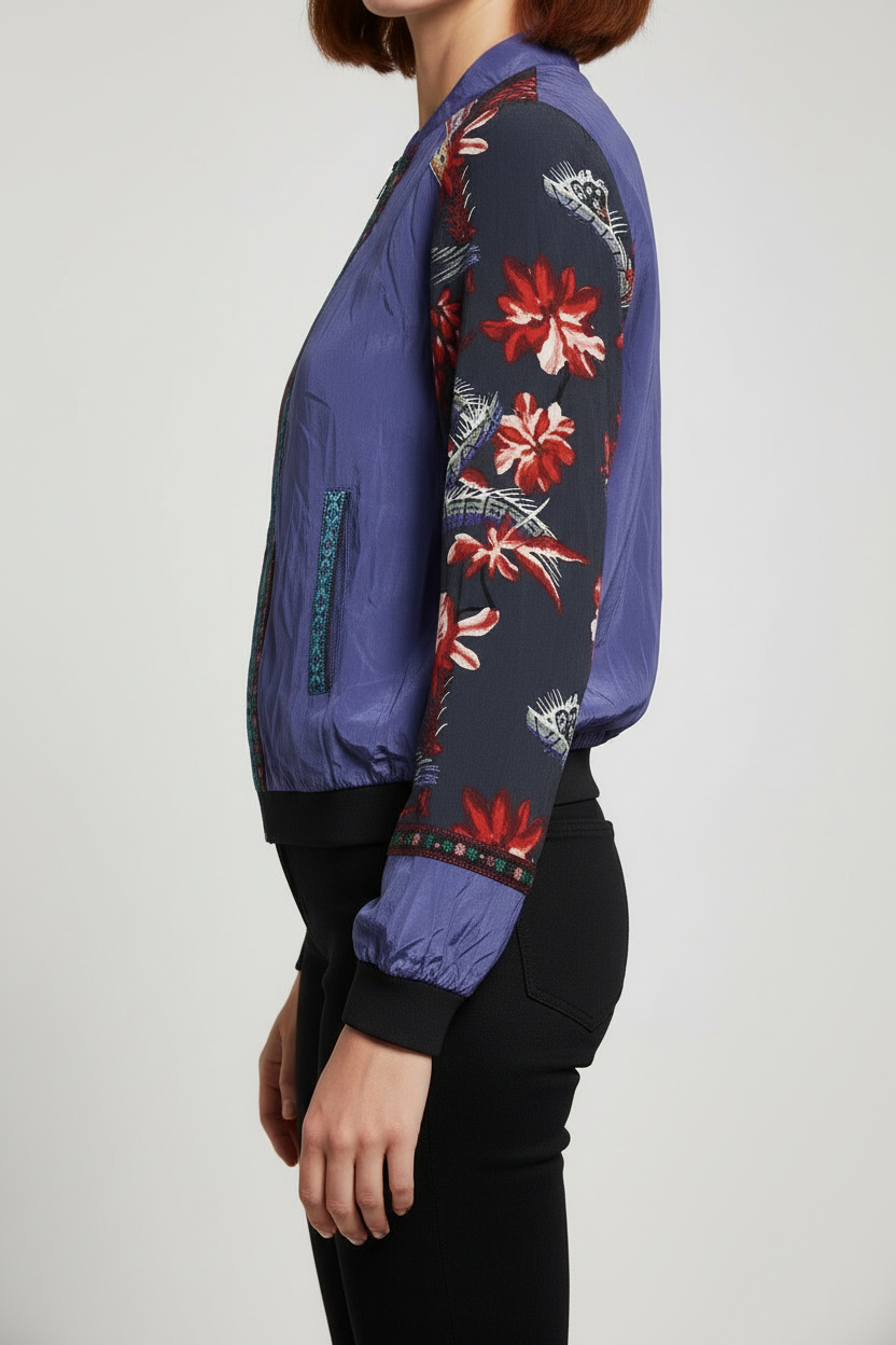 Desigual Damen Bomberjacke Lila Schwarz Mehrfarbig Größe M