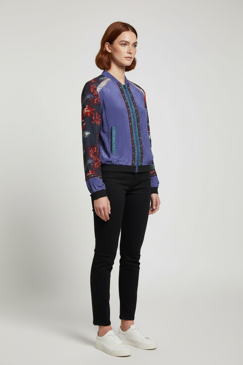 Desigual Damen Bomberjacke Lila Schwarz Mehrfarbig Größe M