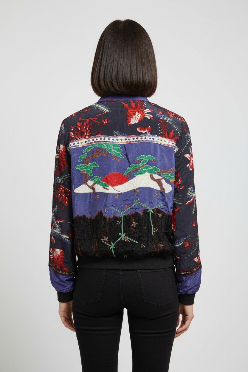 Desigual Damen Bomberjacke Lila Schwarz Mehrfarbig Größe M