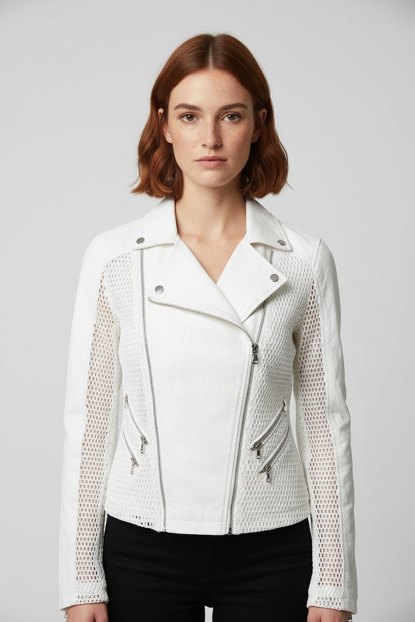 Guess Damen Bikerjacke Weiß Größe M
